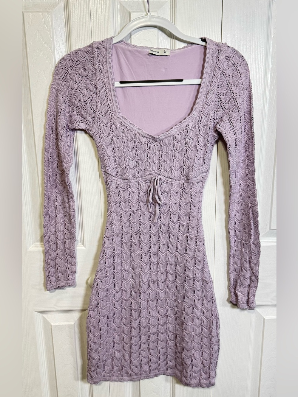 Hollister Lavender Open Knit Long Sleeve Mini Dress S